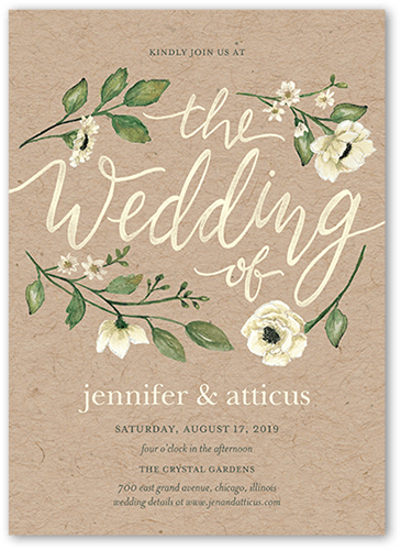 Delightful Blooms Wedding Invitation, Brown, 5x7, Luxe Double-Thick Cardstock, Square