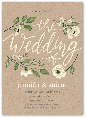 Delightful Blooms Wedding Invitation, Brown, 5x7 Flat, Pearl Shimmer Cardstock, Square