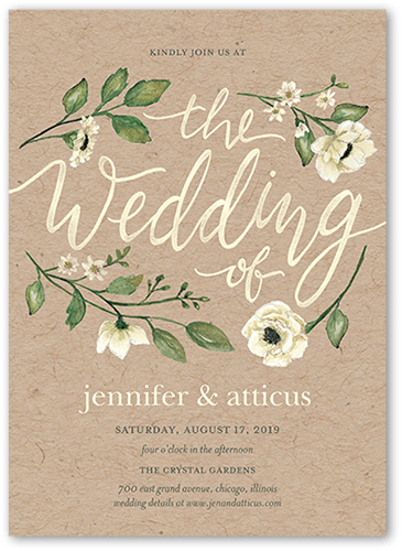 Delightful Blooms Wedding Invitation, Brown, 5x7 Flat, Standard Smooth Cardstock, Square