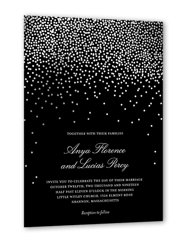 Diamond Sky Wedding Invitation, Silver Foil, Black, 5x7, Luxe Double-Thick Cardstock, Square