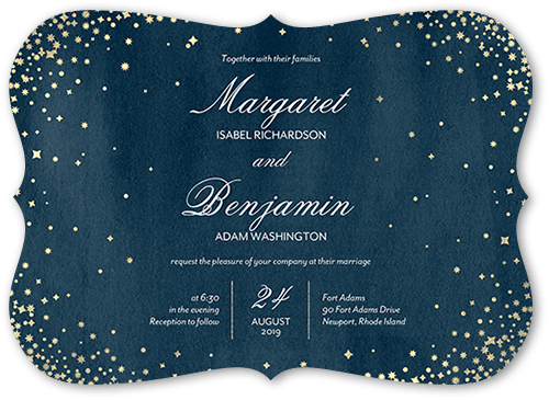 Elegant Sky Wedding Invitation, Blue, 5x7 Flat, Pearl Shimmer Cardstock, Bracket