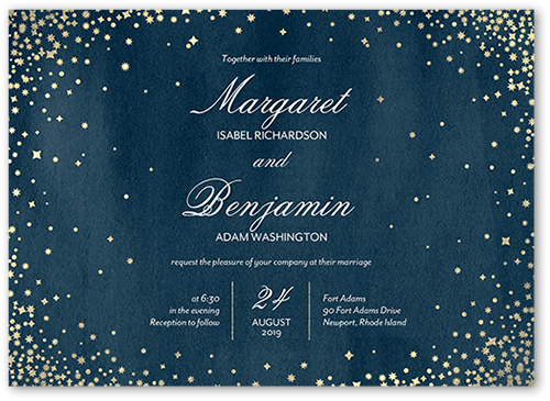 Elegant Sky Wedding Invitation, Blue, 5x7, Pearl Shimmer Cardstock, Square