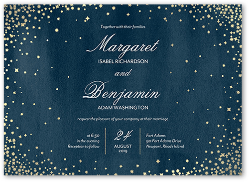 Elegant Sky Wedding Invitation, Blue, 5x7 Flat, Pearl Shimmer Cardstock, Square