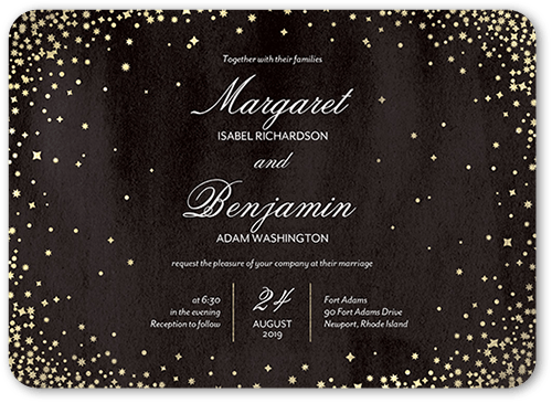 Elegant Sky Wedding Invitation, Black, 5x7 Flat, Pearl Shimmer Cardstock, Rounded