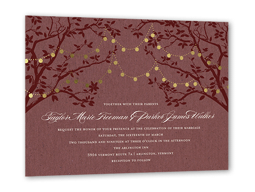 Enlightened Evening Wedding Invitation, Gold Foil, Red, 5x7 Flat, Luxe Double-Thick Cardstock, Square, Cinnamon