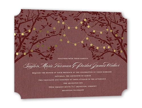 Enlightened Evening Wedding Invitation, Gold Foil, Red, 5x7 Flat, Signature Smooth Cardstock, Ticket