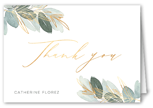 Leafy Shower Thank You Card, White, 3x5, Matte, Folded Smooth Cardstock