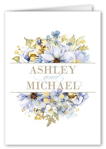 Watercolor Bouquet Thank You Card, Blue, 3x5, Matte, Folded Smooth Cardstock, Light Blue