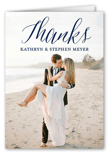 Happily Scripted Thank You Card, Blue, 3x5, Matte, Folded Smooth Cardstock, Navy