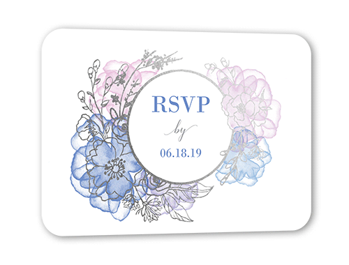 Floral Fringe Wedding Response Card, Blue, Silver Foil, Pearl Shimmer Cardstock, Rounded
