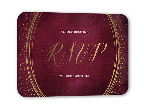 Resplendent Night Wedding Response Card, Purple, Gold Foil, Signature Smooth Cardstock, Rounded