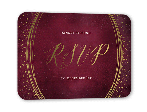 Resplendent Night Wedding Response Card, Purple, Gold Foil, Pearl Shimmer Cardstock, Rounded