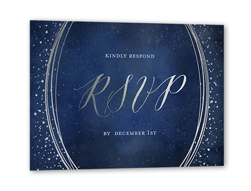 Resplendent Night Wedding Response Card, Blue, Silver Foil, Matte, Signature Smooth Cardstock, Square