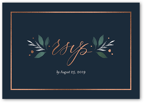 Brushed Botanicals Wedding Response Card, Grey, Rose Gold Foil, Matte, Signature Smooth Cardstock, Square, Blue Slate