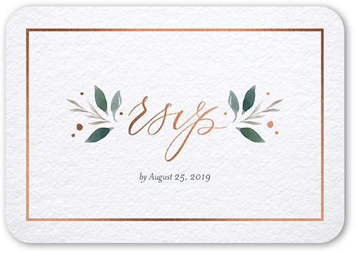 Brushed Botanicals Wedding Response Card, White, Rose Gold Foil, Pearl Shimmer Cardstock, Rounded
