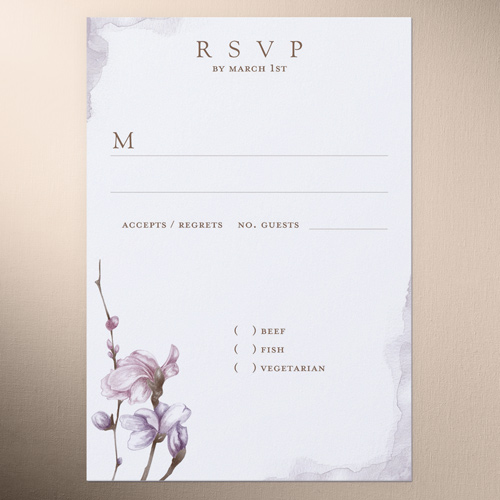 Blossoms of Love Wedding Response Card, Purple, Matte, Pearl Shimmer Cardstock, Square