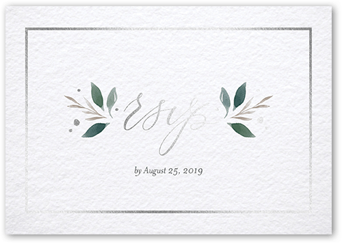 Brushed Botanicals Wedding Response Card, White, Silver Foil, Matte, Signature Smooth Cardstock, Square