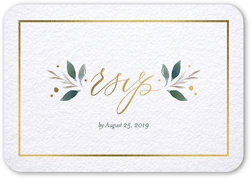 Brushed Botanicals Wedding Response Card, White, Gold Foil, Signature Smooth Cardstock, Rounded