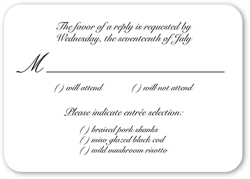 Minimal Script Wedding Response Card, White, 100% Recycled Cardstock , Rounded
