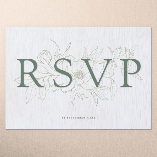 Etched Floral Wedding Response Card, Green, Matte, Signature Smooth Cardstock, Square