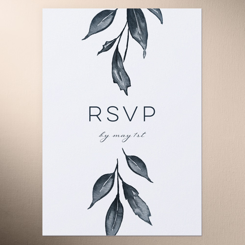 Garland Initials Wedding Response Card, Black, Matte, Pearl Shimmer Cardstock, Square