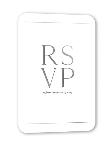 Editorial Lover Wedding Response Card, Silver Foil, White, Pearl Shimmer Cardstock, Rounded