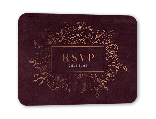 Blooming Nuptials Wedding Response Card, Purple, Rose Gold Foil, Signature Smooth Cardstock, Rounded