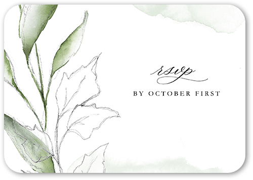 Pictorial Petals Wedding Response Card, Green, Pearl Shimmer Cardstock, Rounded, Pistachio