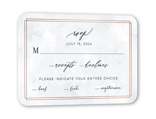 Bright Night Wedding Response Card, Blue, Rose Gold Foil, Signature Smooth Cardstock, Rounded