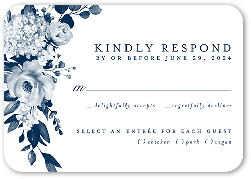 Elegantly Delicate Wedding Response Card, Blue, Pearl Shimmer Cardstock, Rounded