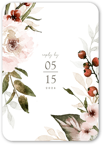 Berry Accent Wedding Response Card, White, Signature Smooth Cardstock, Rounded