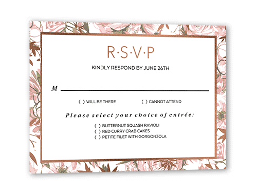 Crisp Petals Wedding Response Card, Rose Gold Foil, Grey, Matte, Signature Smooth Cardstock, Square