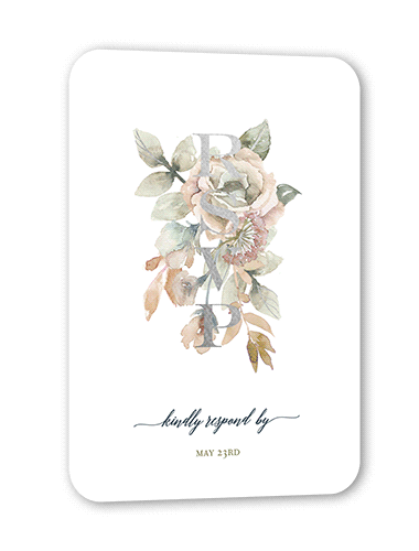 Diamond Blossoms Wedding Response Card, Green, Silver Foil, Pearl Shimmer Cardstock, Rounded