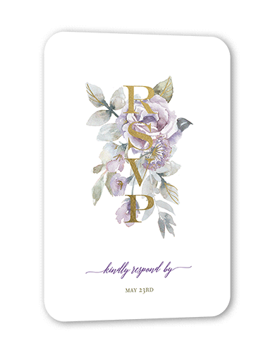 Diamond Blossoms Wedding Response Card, Gold Foil, Purple, Signature Smooth Cardstock, Rounded