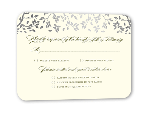 Enlightened Evening Wedding Response Card, Silver Foil, Green, Pearl Shimmer Cardstock, Rounded