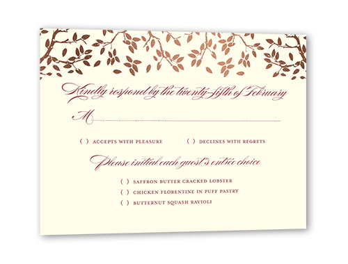 Enlightened Evening Wedding Response Card, Red, Rose Gold Foil, Matte, Signature Smooth Cardstock, Square