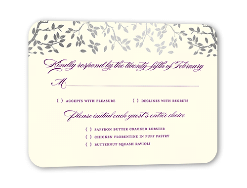 Enlightened Evening Wedding Response Card, Silver Foil, Purple, Signature Smooth Cardstock, Rounded