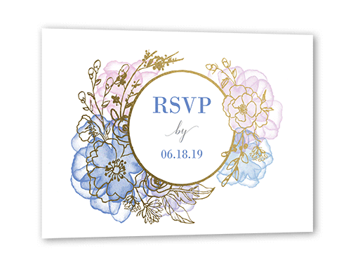Floral Fringe Wedding Response Card, Gold Foil, Blue, Matte, Signature Smooth Cardstock, Square, Hydrangea