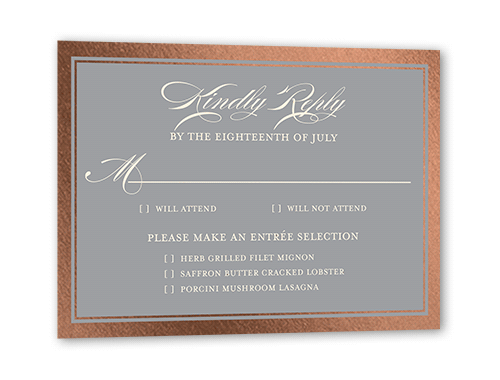 Remarkable Frame Classic Wedding Response Card, Rose Gold Foil, Black, Matte, Signature Smooth Cardstock, Square