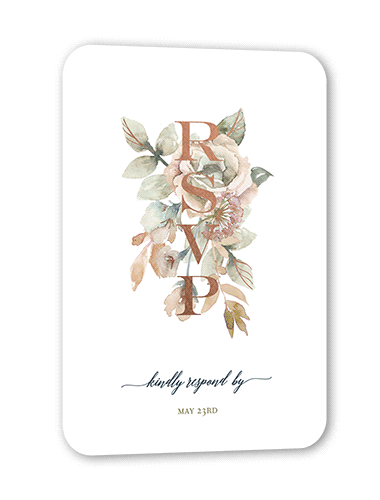 Diamond Blossoms Wedding Response Card, Green, Rose Gold Foil, Signature Smooth Cardstock, Rounded