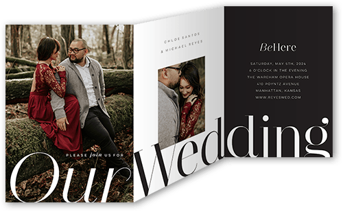 Modern Contrast Wedding Invitation, Black, Trifold, Pearl Shimmer Cardstock