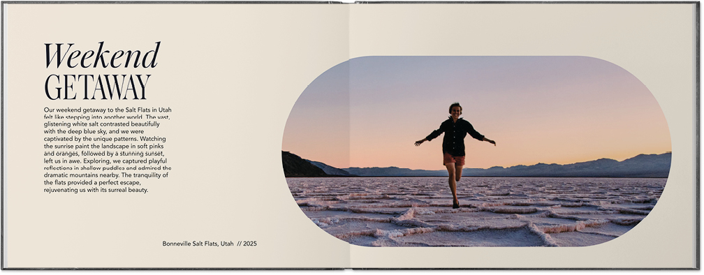 Modern Editorial Moments Photo Book, 8x11, Premium Leather Cover, PROFESSIONAL 6 COLOR PRINTING, Deluxe Layflat