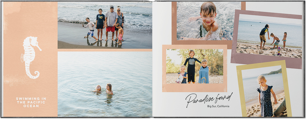 Summer Adventures Photo Book, 8x11, Premium Leather Cover, Deluxe Layflat