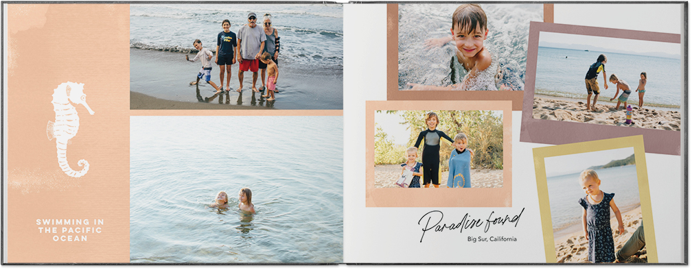 Summer Adventures Photo Book, 8x11, Premium Leather Cover, PROFESSIONAL 6 COLOR PRINTING, Deluxe Layflat