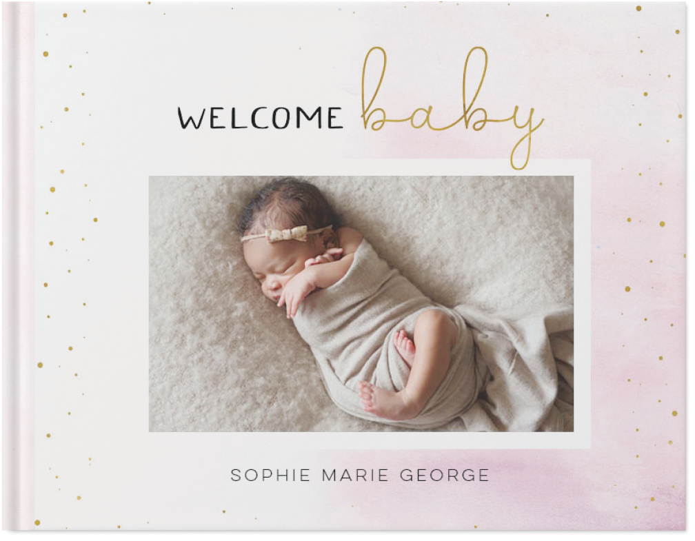 Watercolor Baby Girl Photo Book, 11x14, Hard Cover - Glossy, PROFESSIONAL 6 COLOR PRINTING, Deluxe Layflat