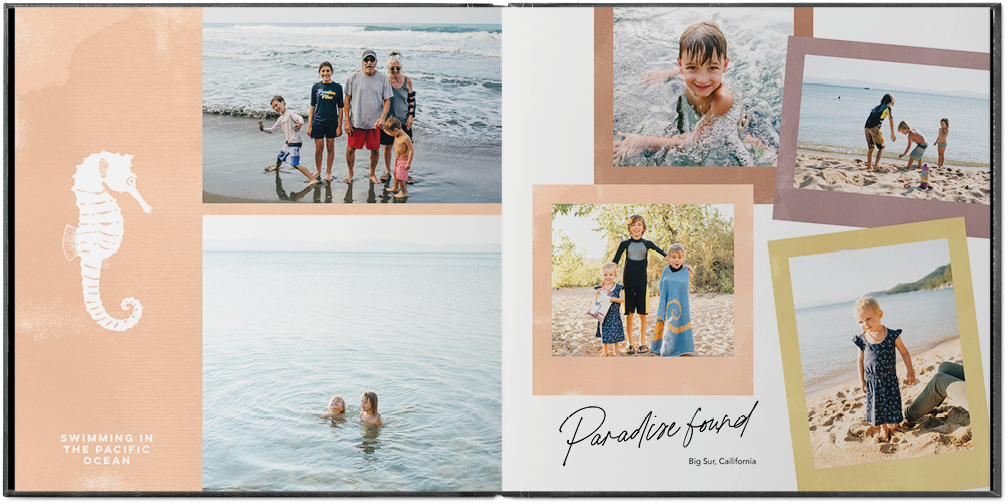 Summer Adventures Photo Book, 10x10, Premium Leather Cover, PROFESSIONAL 6 COLOR PRINTING, Deluxe Layflat