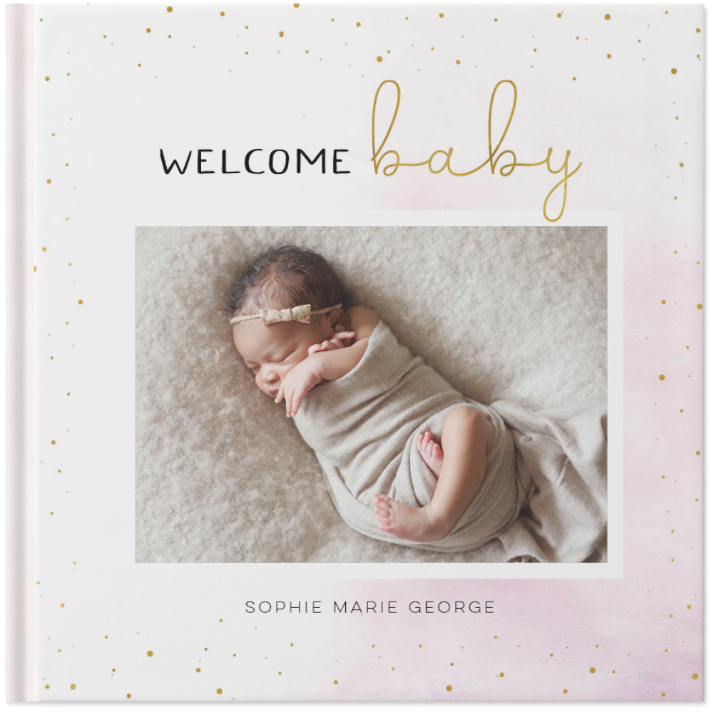 Watercolor Baby Girl Photo Book, 8x8, Hard Cover - Glossy, PROFESSIONAL 6 COLOR PRINTING, Deluxe Layflat